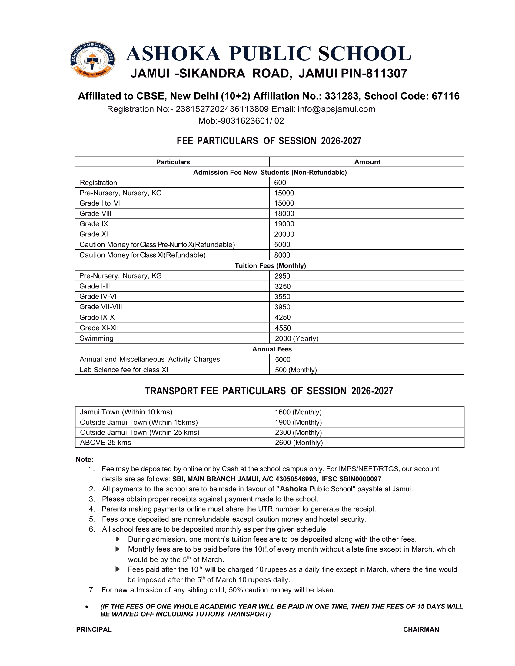 Fee Structure 2026-2027